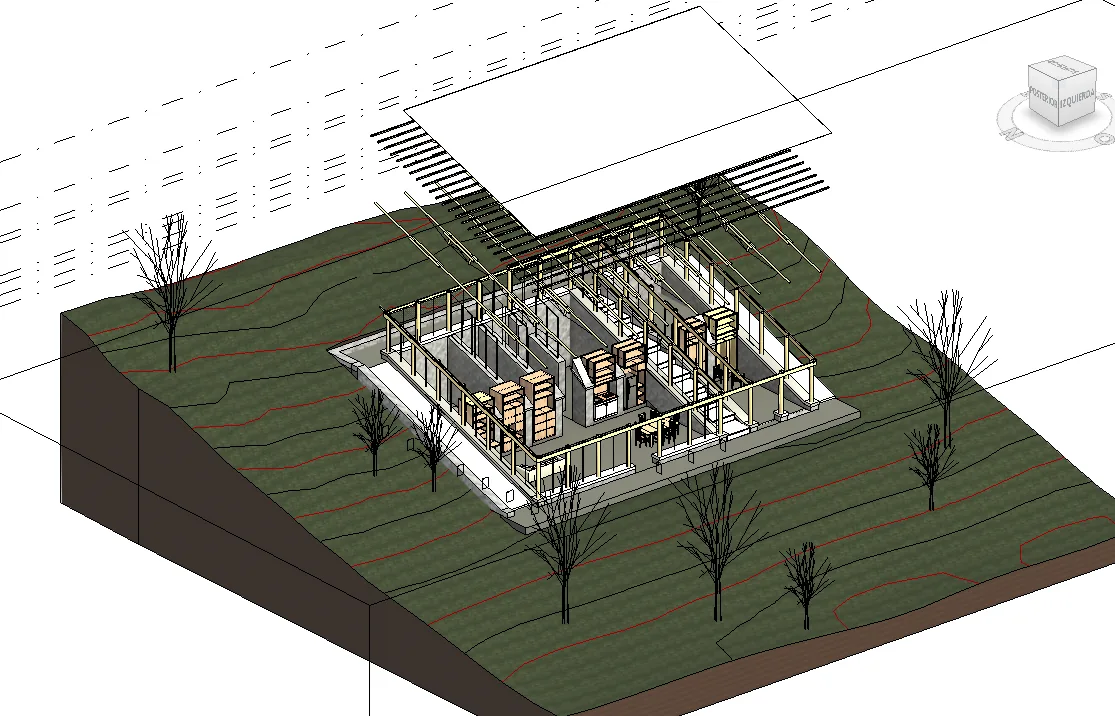 Modelo en Revit de una casa emplazada en la topografía