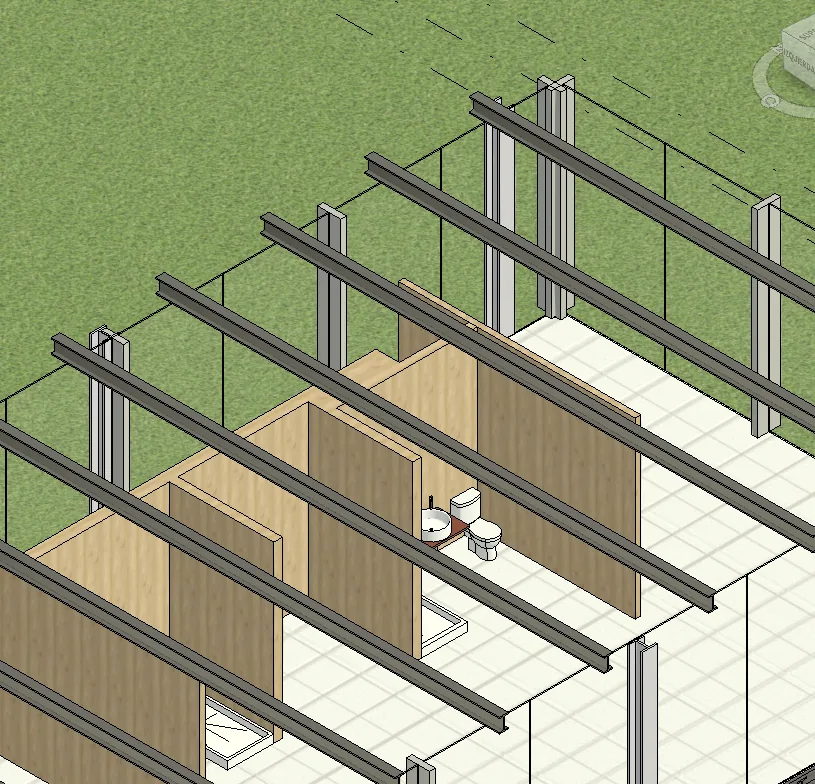 Modelado en Revit de estructura metálica con tabiques de madera