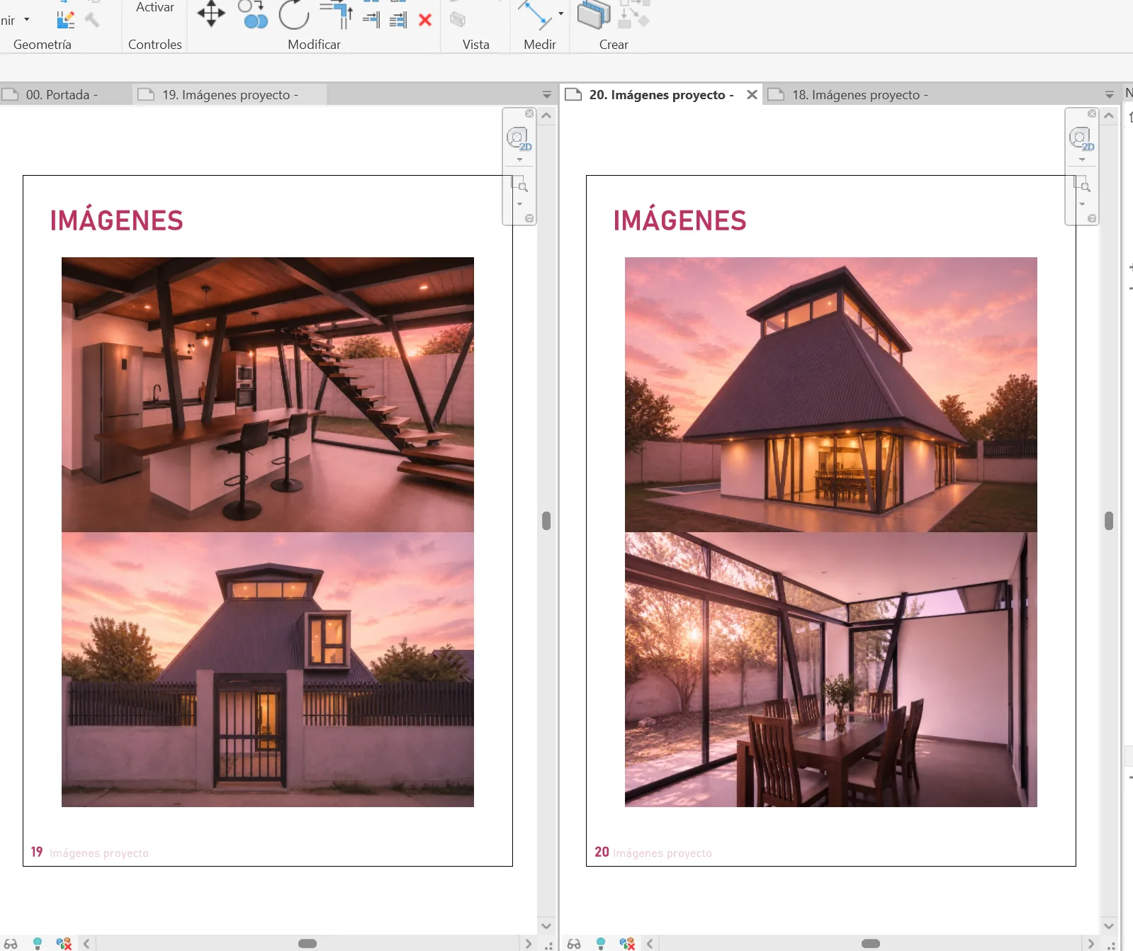 Hojas de presentación con renders armadas dentro de Revit