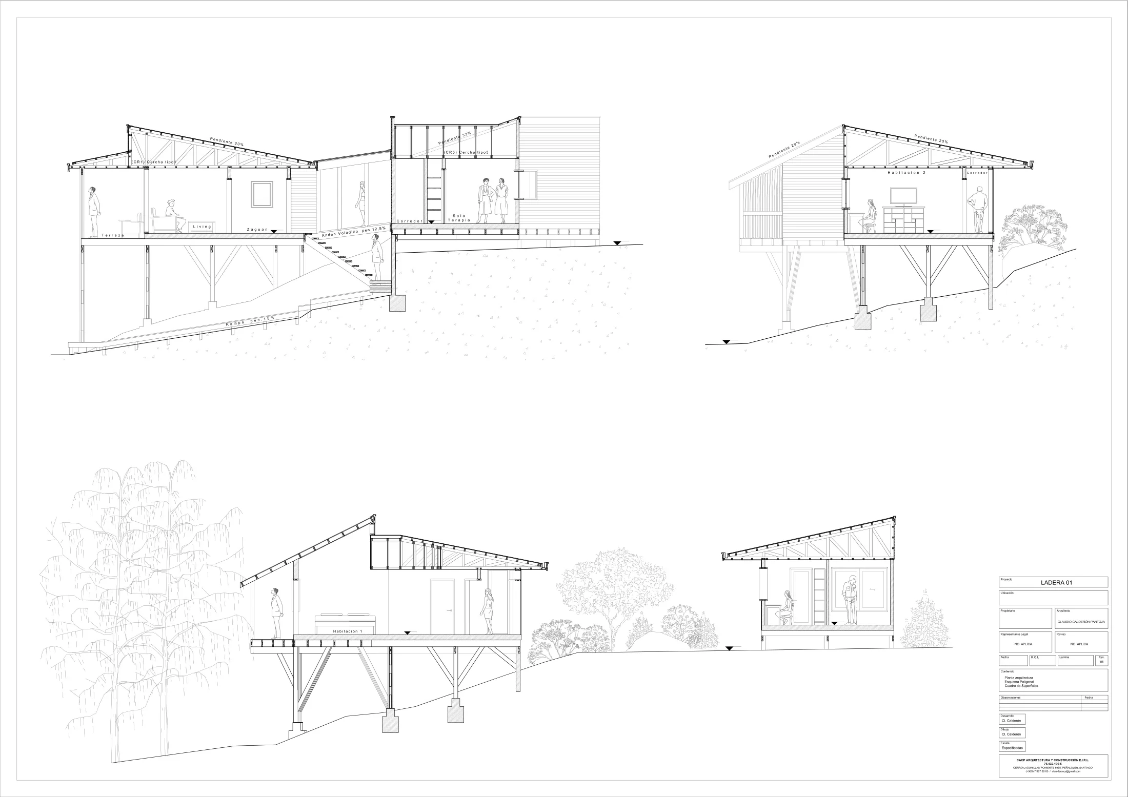 Balcón del Peral: cortes, dibujo de proyecto sin cotas de CCP Arquitectura