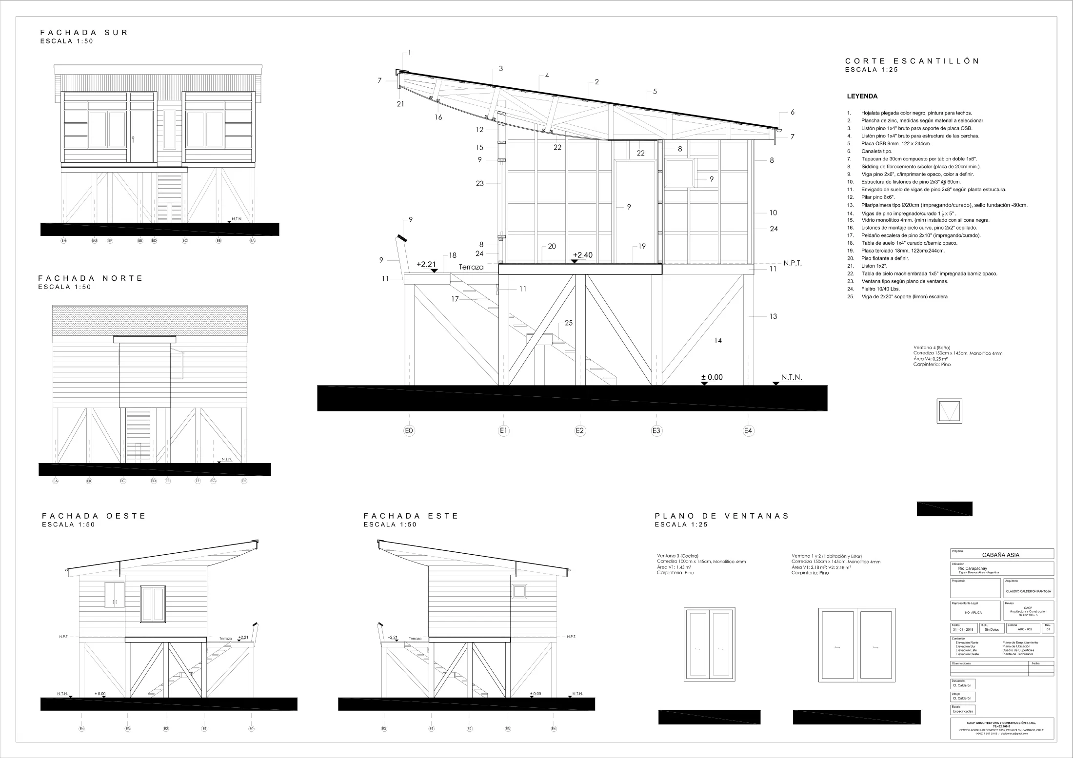Cabaña Asia: planimetría 2, dibujo de proyecto sin cotas de CCP Arquitectura