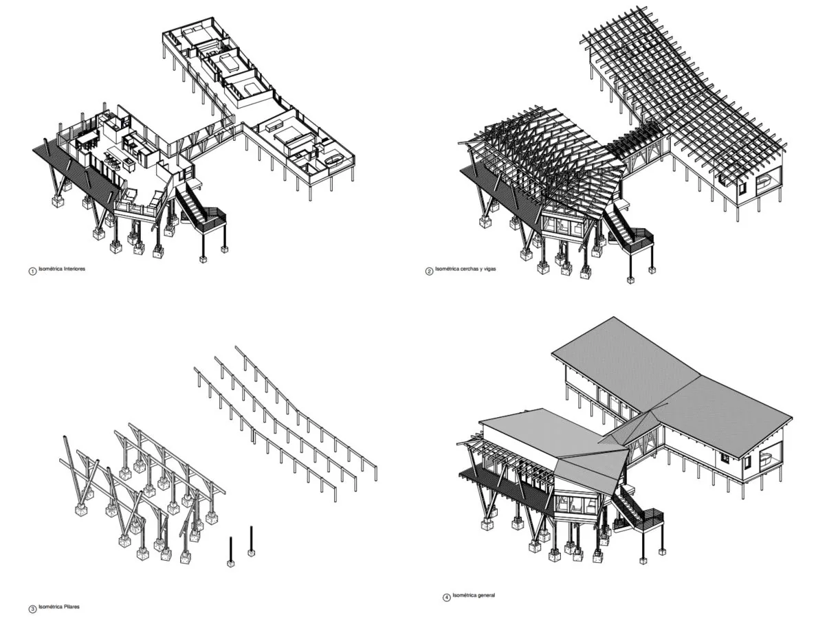 Casa Alta: axonometría del proyecto, dibujo de CCP Arquitectura en San Esteban