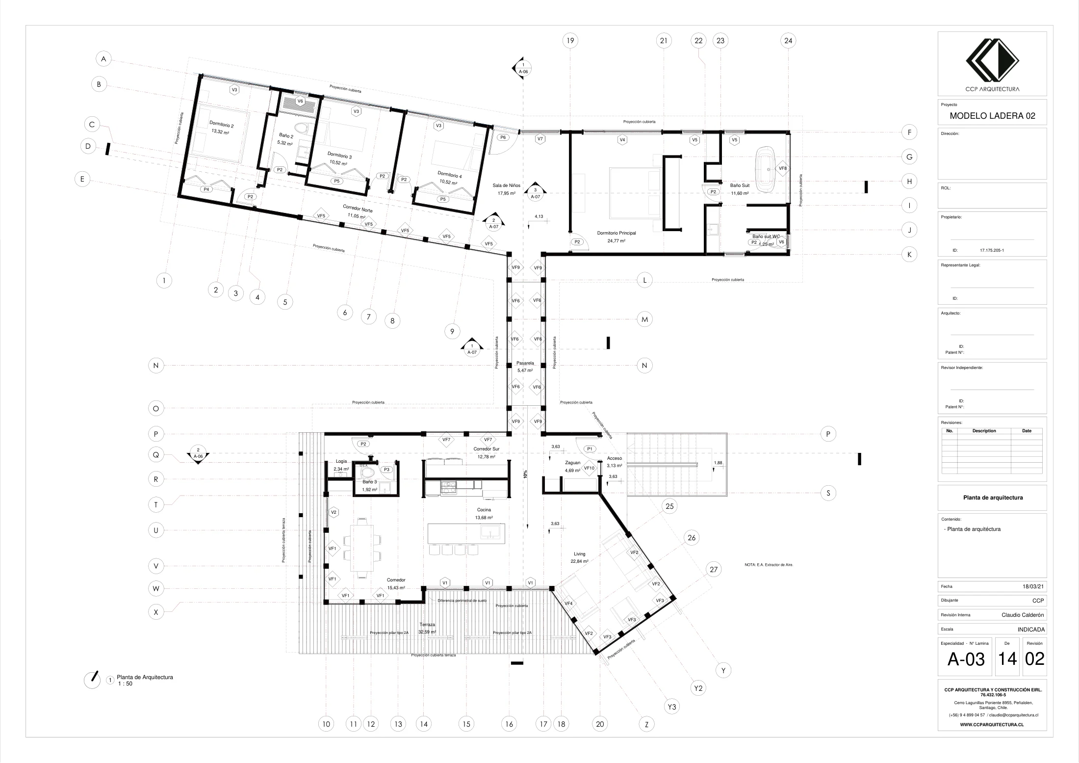 Casa Alta: planta de arquitectura, dibujo de proyecto sin cotas de CCP Arquitectura