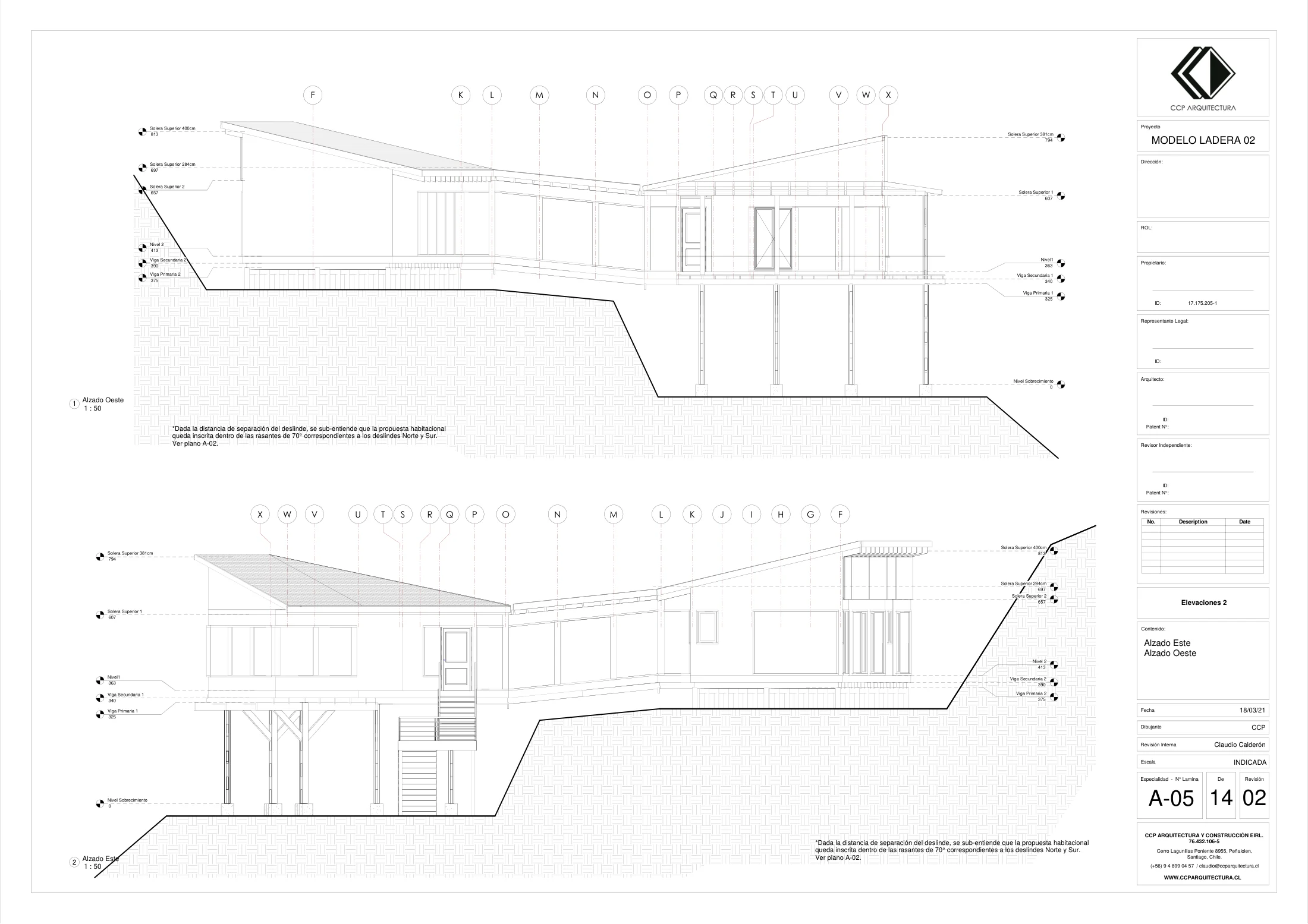 Casa Alta: elevaciones 2, dibujo de proyecto sin cotas de CCP Arquitectura