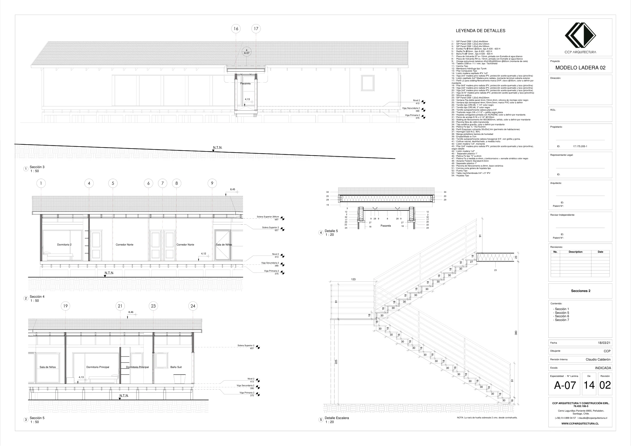Casa Alta: cortes 2, dibujo de proyecto sin cotas de CCP Arquitectura