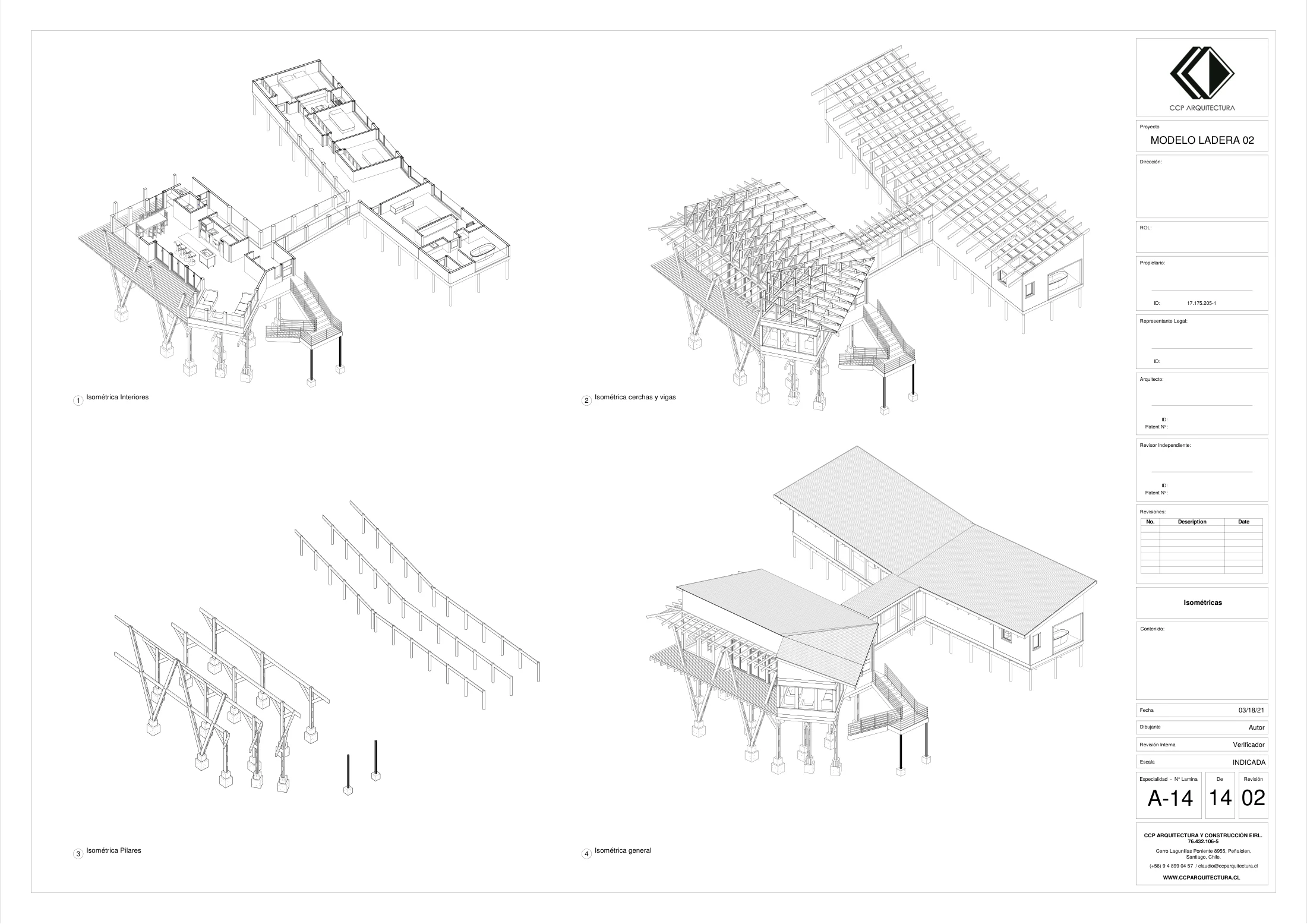 Casa Alta: isométricas, dibujo de proyecto sin cotas de CCP Arquitectura