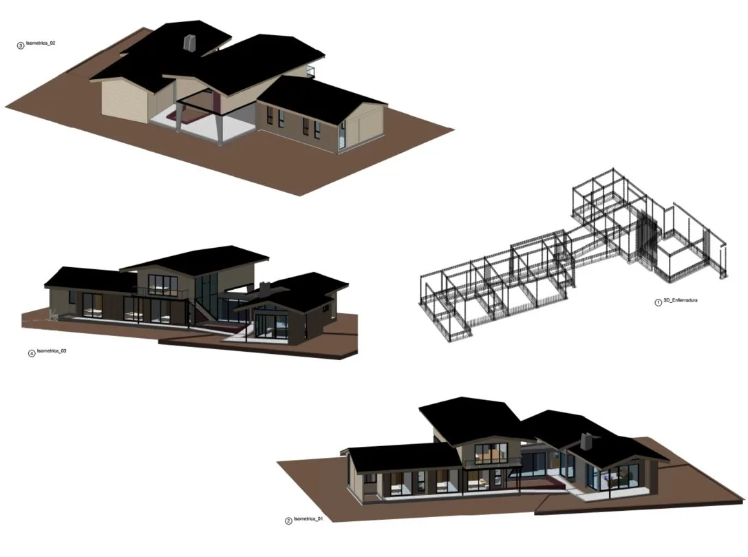 Casa Bariloche: axonometría del proyecto, dibujo de CCP Arquitectura en Curepto