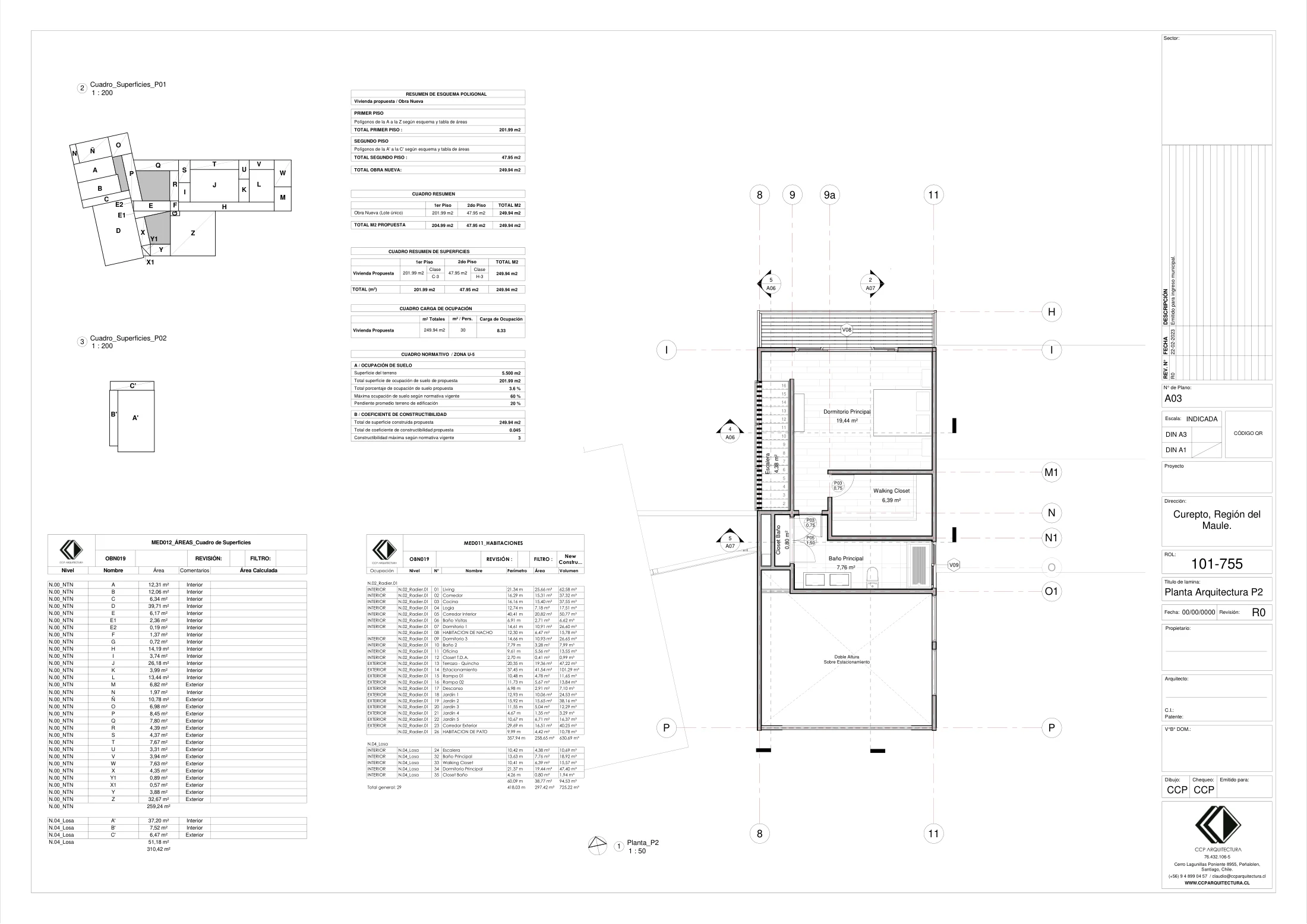 Casa Bariloche: planta segundo piso, dibujo de proyecto sin cotas de CCP Arquitectura