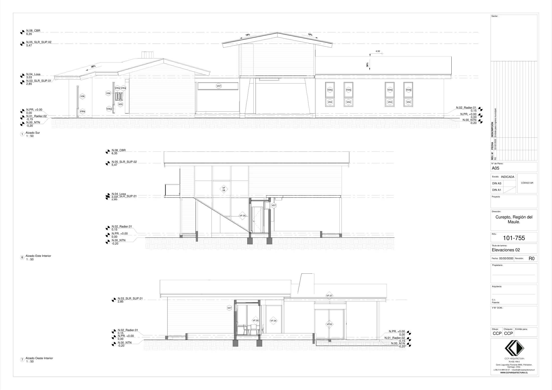 Casa Bariloche: elevaciones 2, dibujo de proyecto sin cotas de CCP Arquitectura