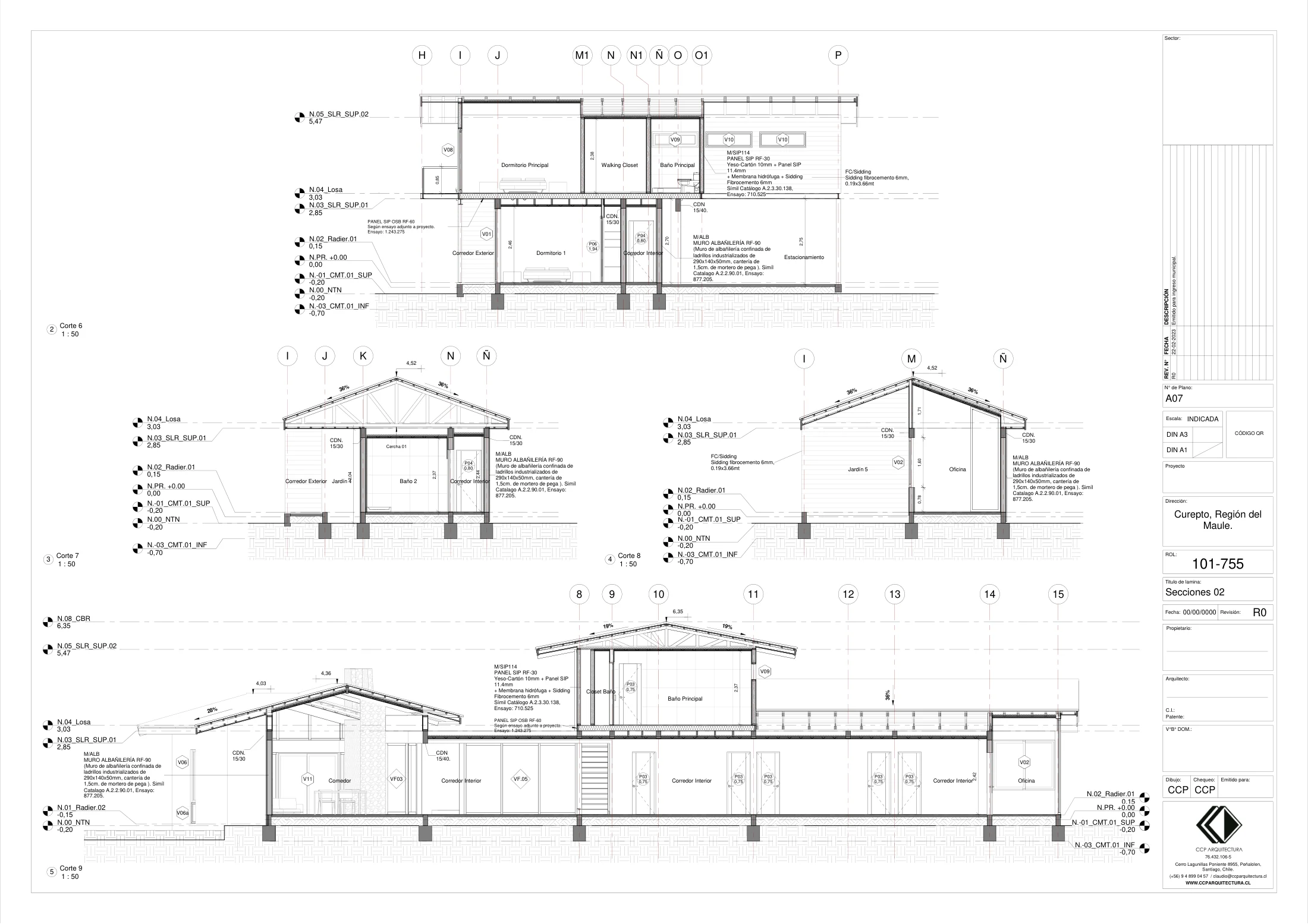 Casa Bariloche: cortes 2, dibujo de proyecto sin cotas de CCP Arquitectura