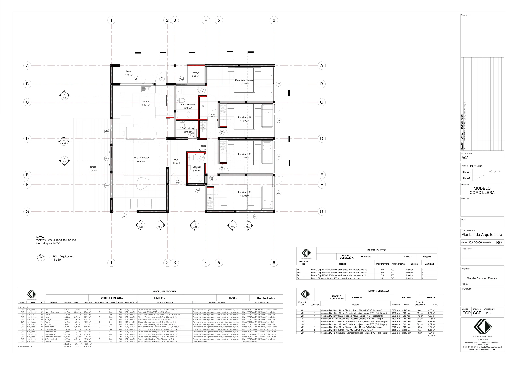 Casa Cordillera: planta de arquitectura, dibujo de proyecto sin cotas de CCP Arquitectura