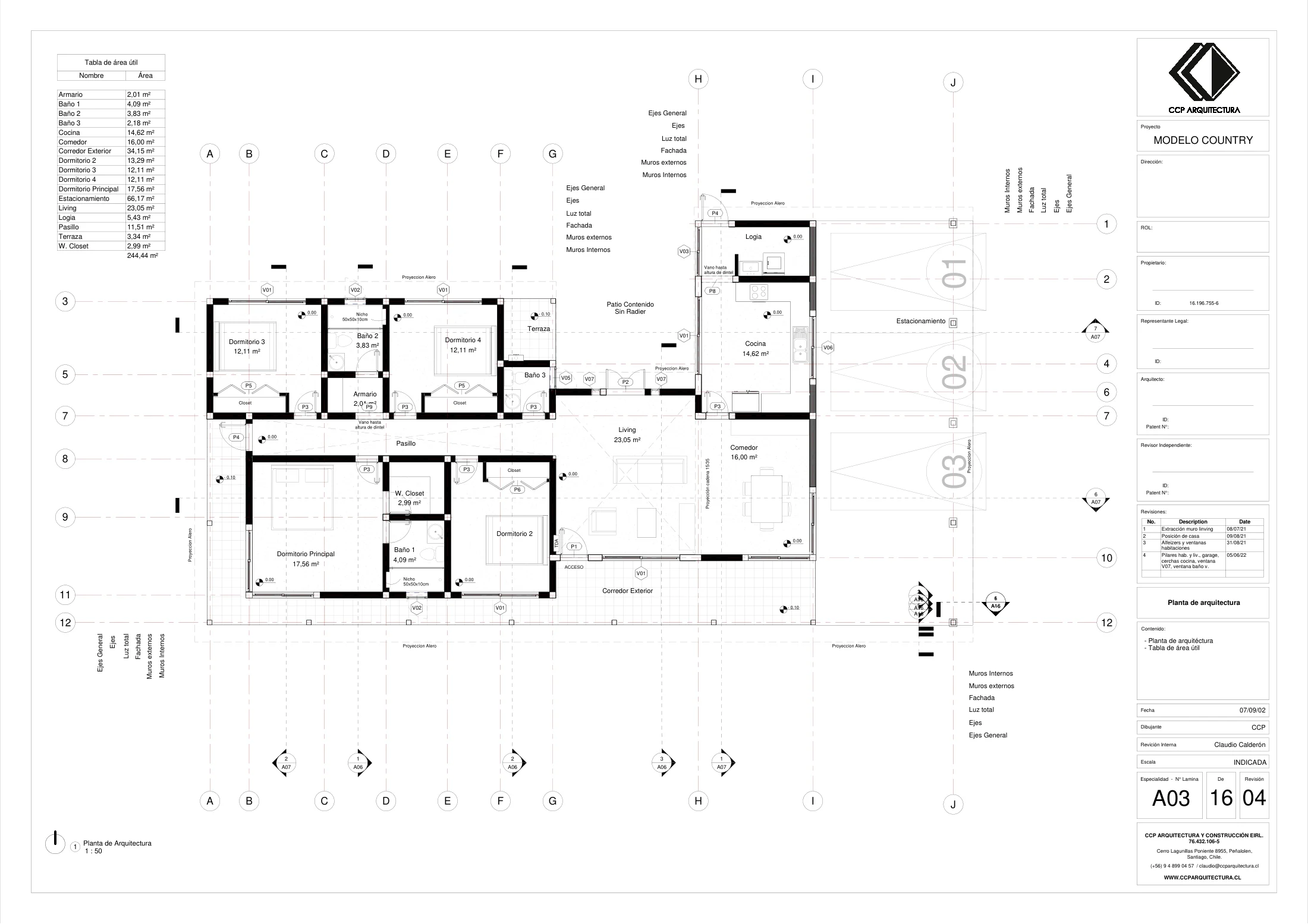 Casa Curepto: planta de arquitectura, dibujo de proyecto sin cotas de CCP Arquitectura