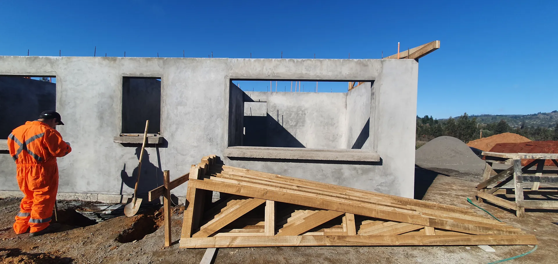 Casa Curepto en construcción, junio 2022, obra de CCP Arquitectura