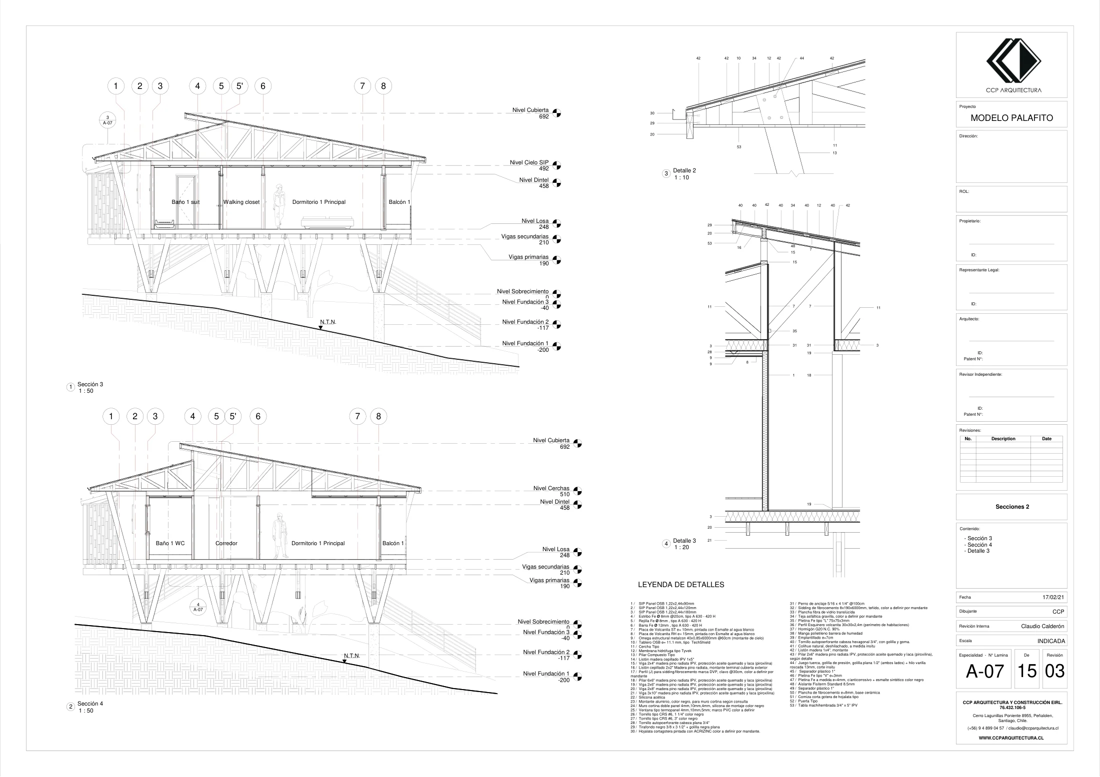 Casa Espino: cortes 2, dibujo de proyecto sin cotas de CCP Arquitectura