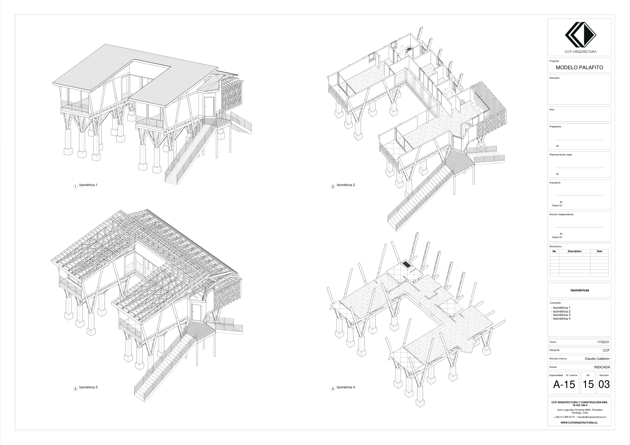Casa Espino: isométricas, dibujo de proyecto sin cotas de CCP Arquitectura