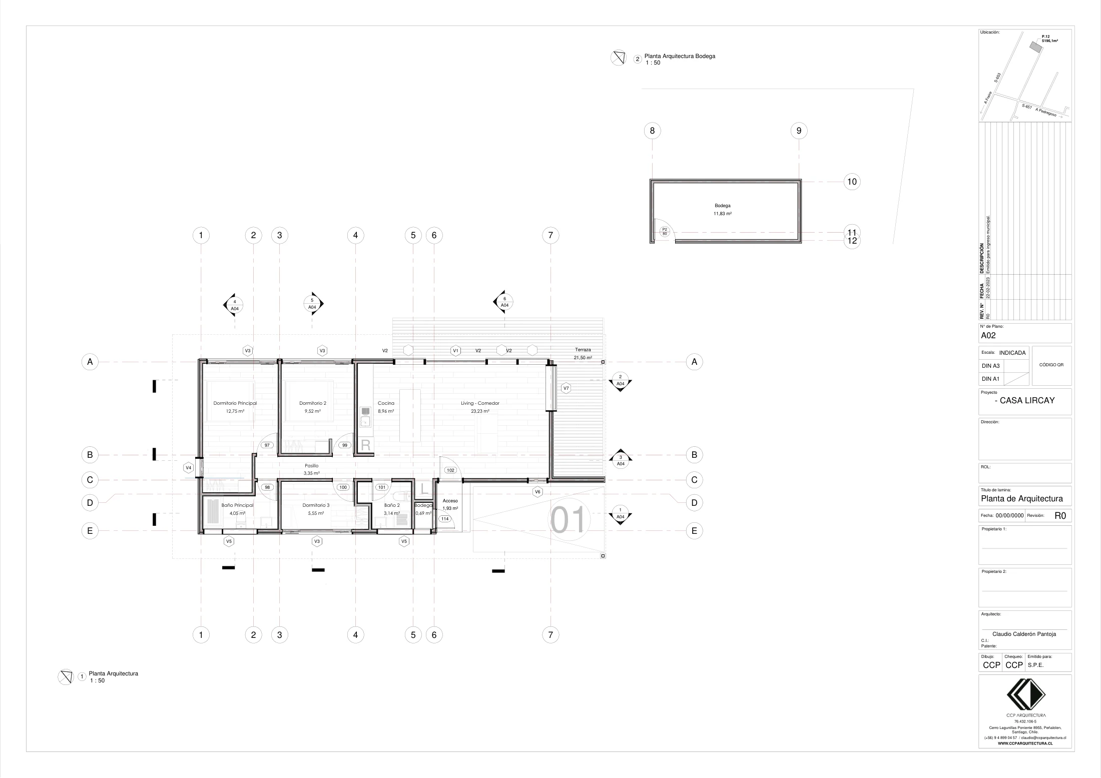 Casa Lircay: planta de arquitectura, dibujo de proyecto sin cotas de CCP Arquitectura