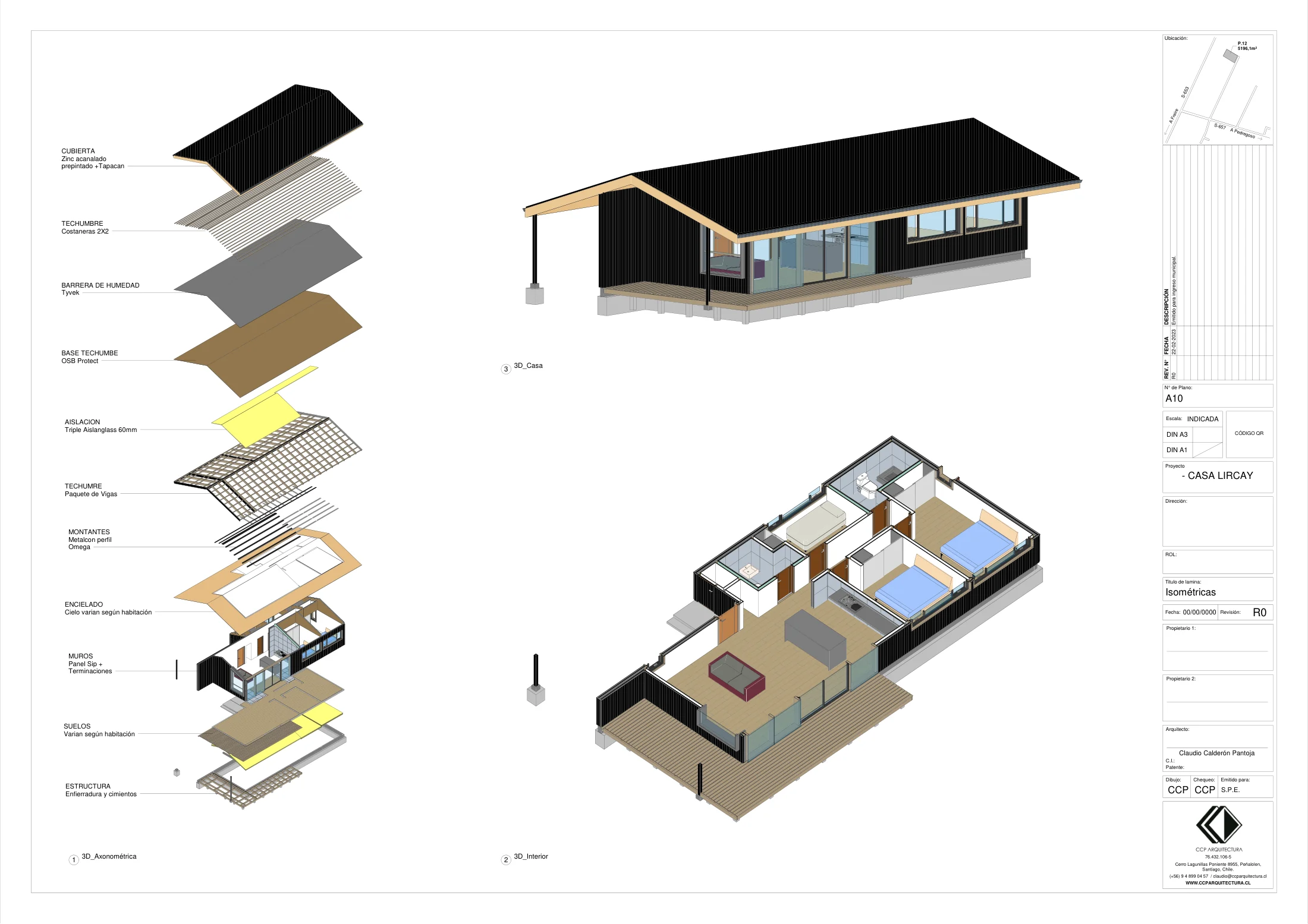 Casa Lircay: isométricas, dibujo de proyecto sin cotas de CCP Arquitectura