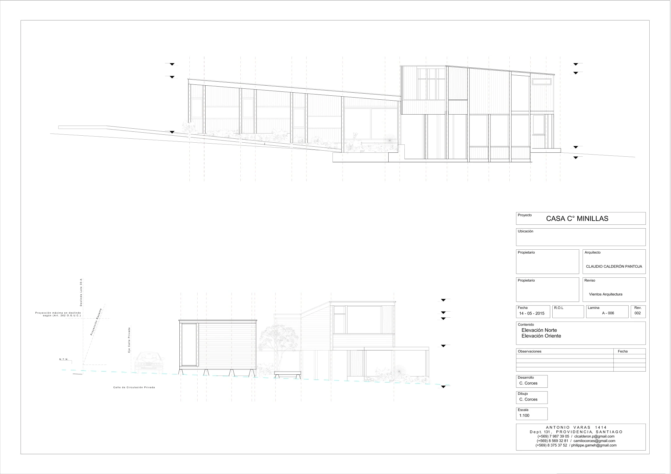 Casa Minillas: elevaciones, dibujo de proyecto sin cotas de CCP Arquitectura
