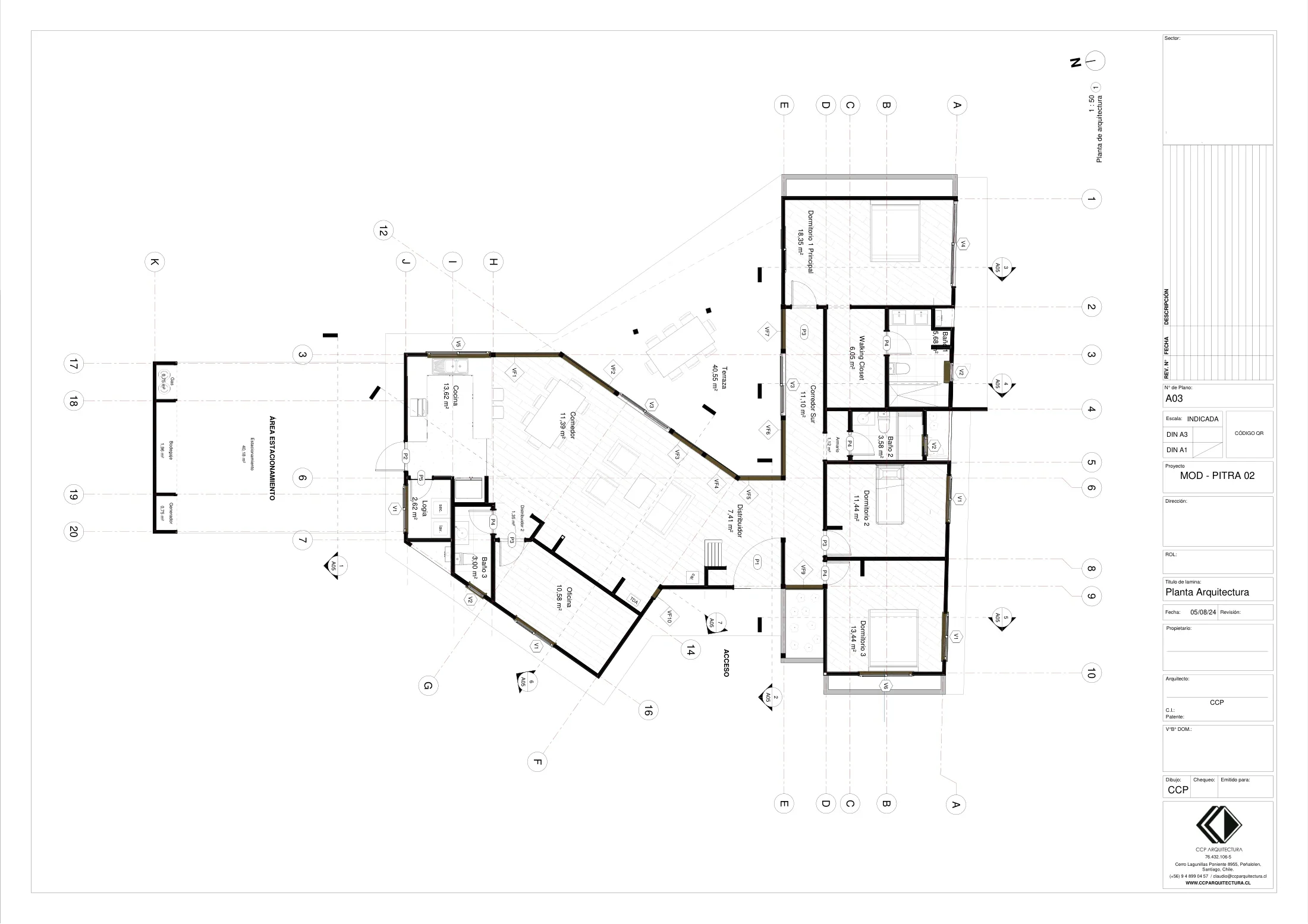 Casa Pitra II: planta de arquitectura, dibujo de proyecto sin cotas de CCP Arquitectura
