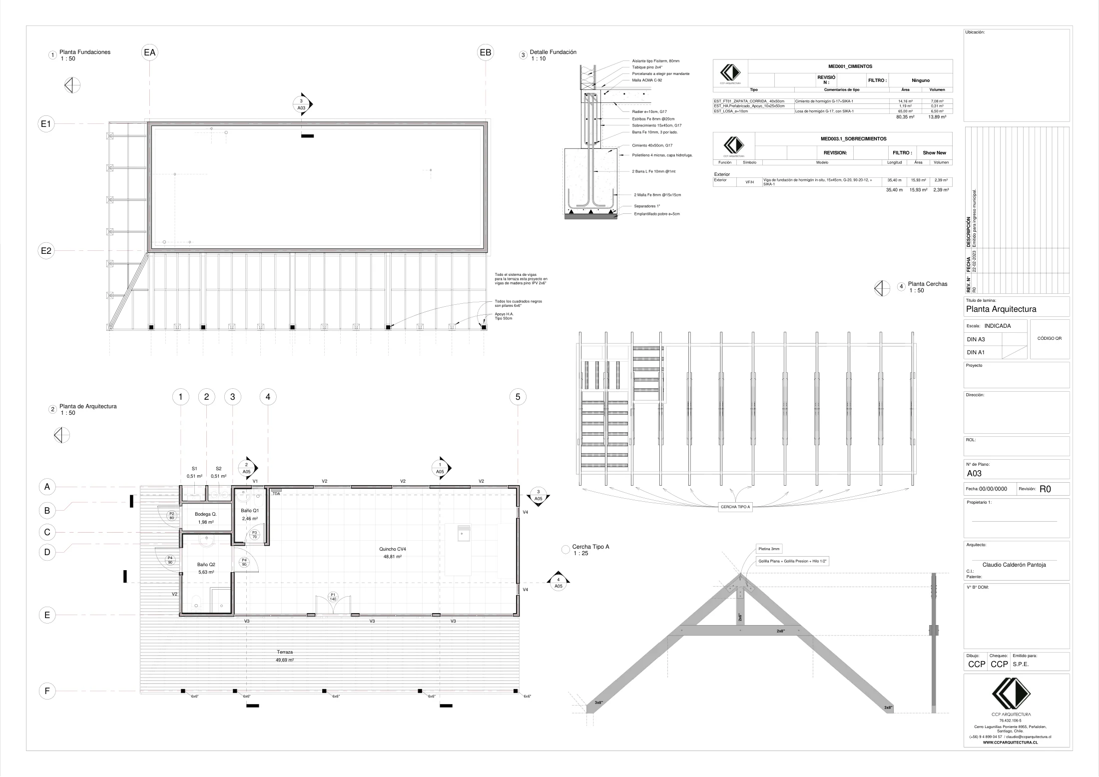 Quincho CV4: planta de arquitectura, dibujo de proyecto sin cotas de CCP Arquitectura