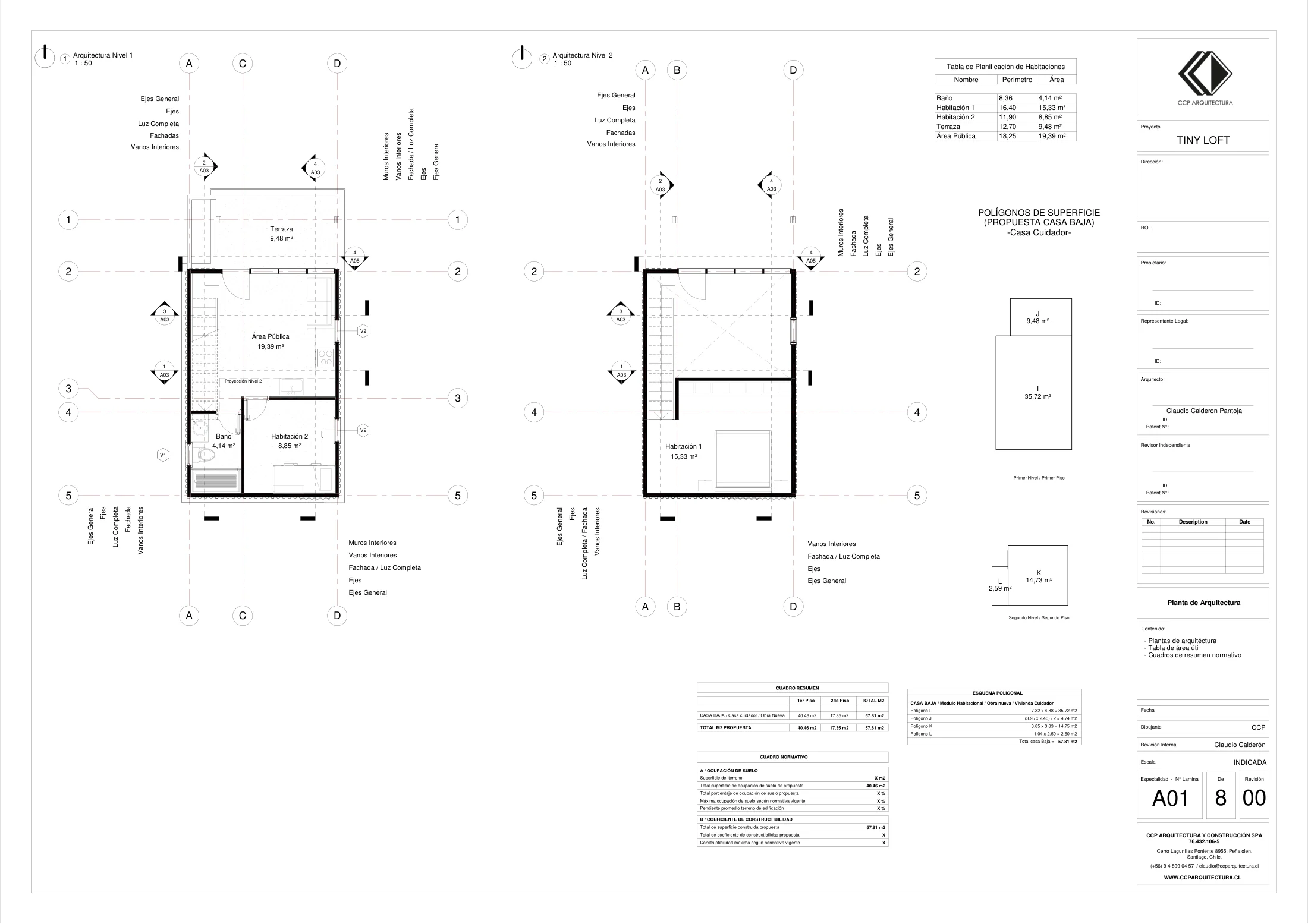 Tiny Home: planta de arquitectura, dibujo de proyecto sin cotas de CCP Arquitectura